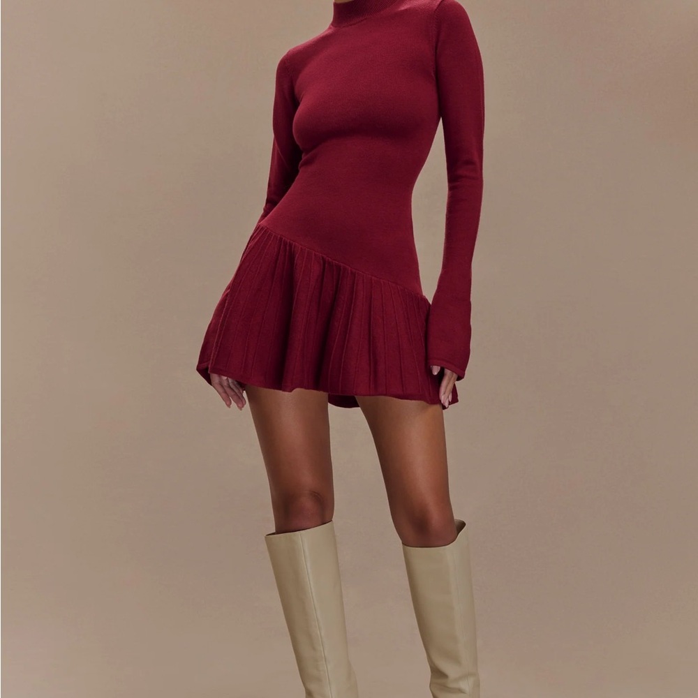 NWT MESHKI Blair Knit Mini Dress With Pleats - Merlot Size XXXL (US 14)